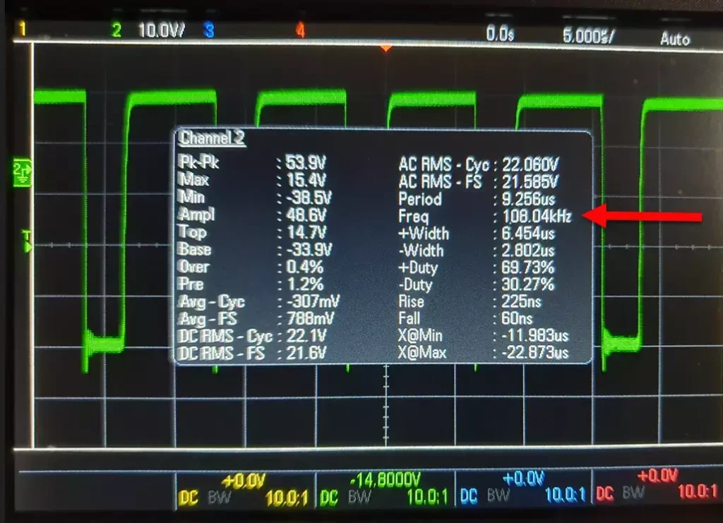 108kHz oscilloscope trace of Aurora Monitor flux gate signal