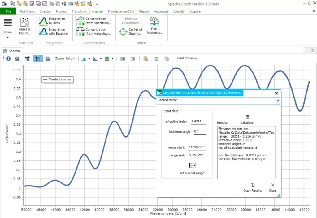 Example of film thickness calculation