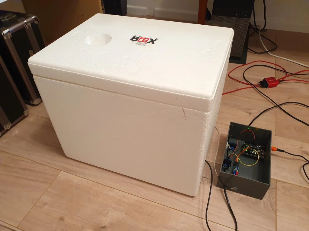 A polystyrene cooler used for the project