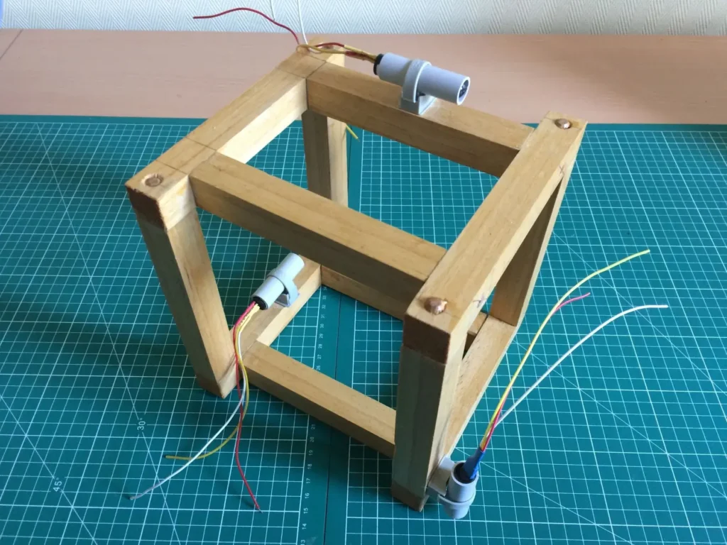 Wooden frame used for mounting sensors.