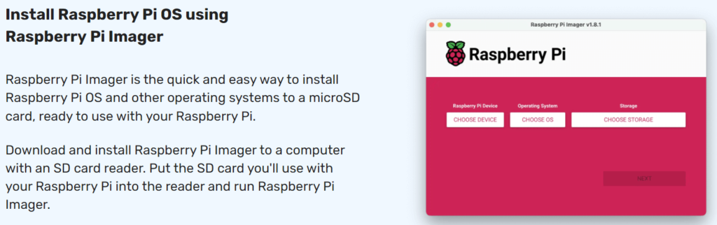 RPi Imager program window