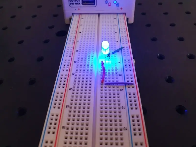 Blue LED on breadboard